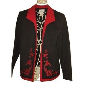 5/$25 Sz 12 Embroidered Floral Blazer Jacket Red/Black Long Sleeve